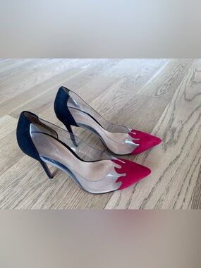 SCHUTZ Black and Red Suede Flame-Point Pumps